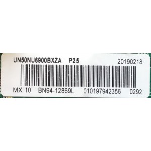 KIT DE TARJETAS PARA TV SAMSUNG SMART TV / NUMERO DE PARTE MAIN BN94-12869L / BN41-02662A / BN97-14054K / FUENTE BN4400932B / BN44-00932B / L55E6_NSM / PSLF171301A / PANEL CY-NN050HGAV9H / MODELO UN50NU6900 / UN50NU6900BXZA / UN50NU6900BXZA AA03